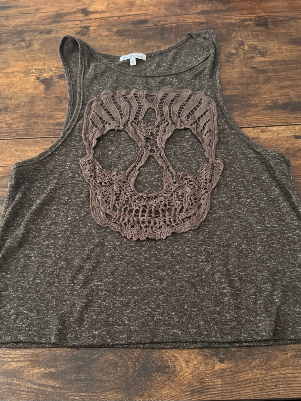 Charlotte Russe Olive Brown Crochet Skull Tank Top
